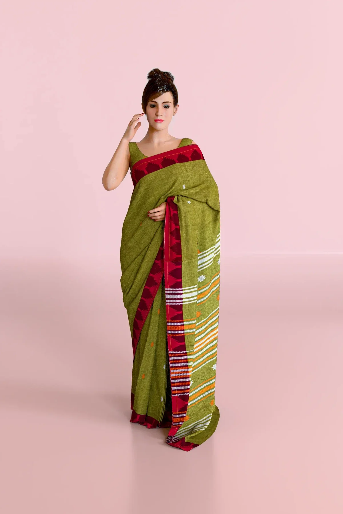 Green Red Kotpad Cotton Saree