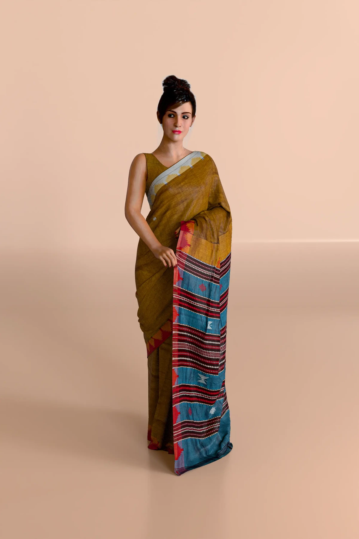 Brown Cream Kotpad Cotton Saree