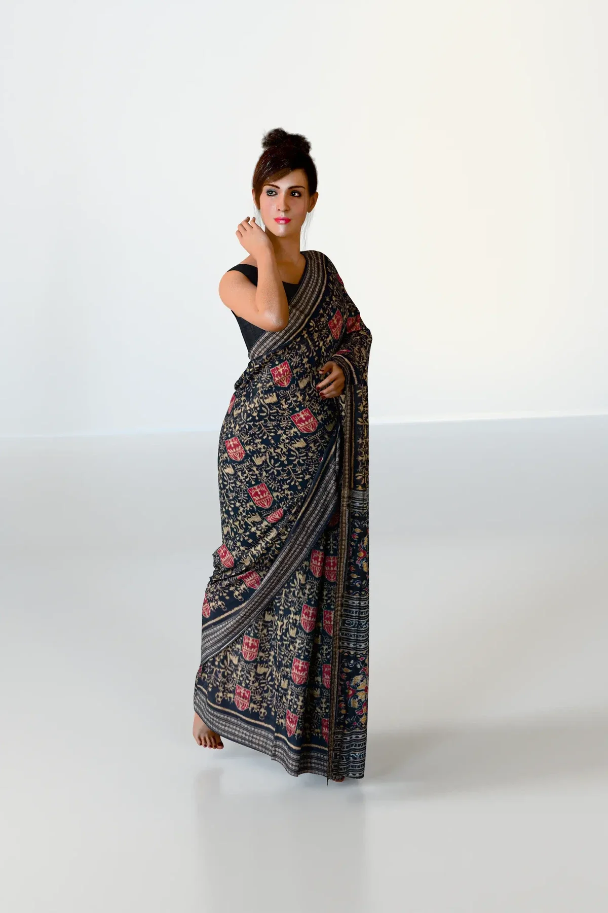 Black Red Pattern Sambalpuri Cotton Saree
