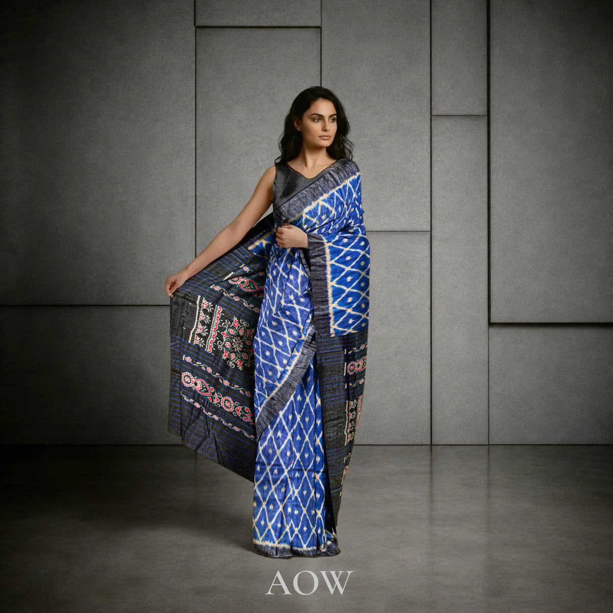 Blue Black Body Bandha (Ikat) Gopalpur Tussar Silk Saree