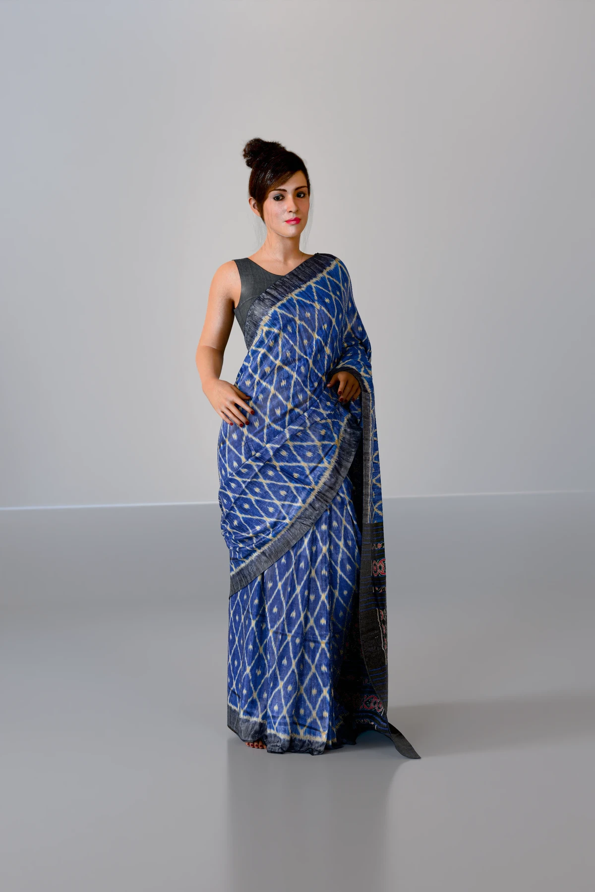 Blue Black Body Bandha (Ikat) Gopalpur Tussar Silk Saree