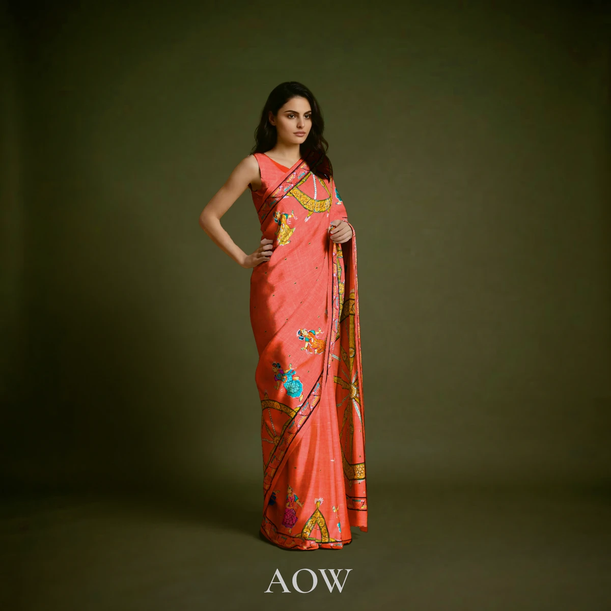 Red Konarka Chakra Pattachitra Tussar Silk Saree