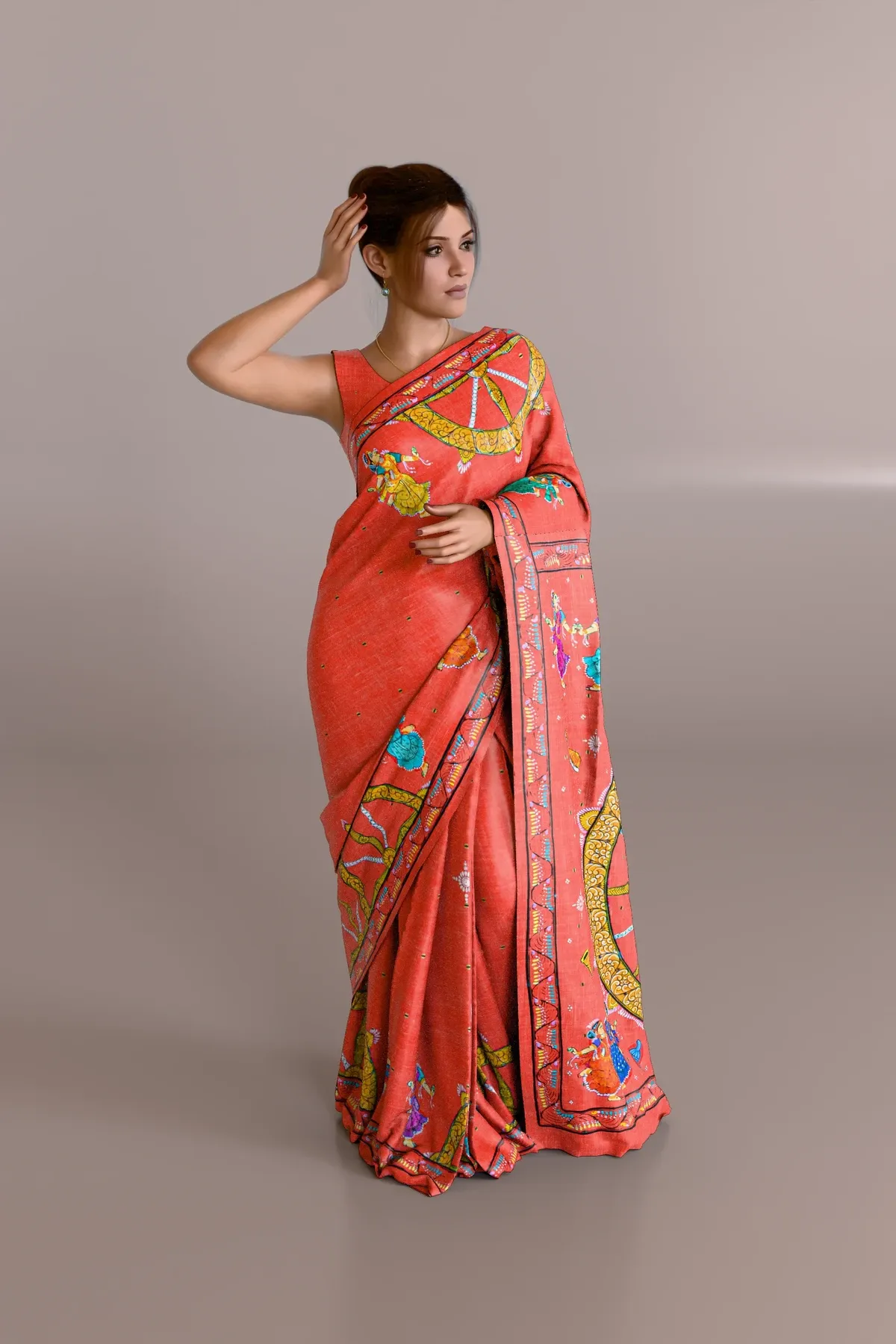 Red Konarka Chakra Pattachitra Tussar Silk Saree