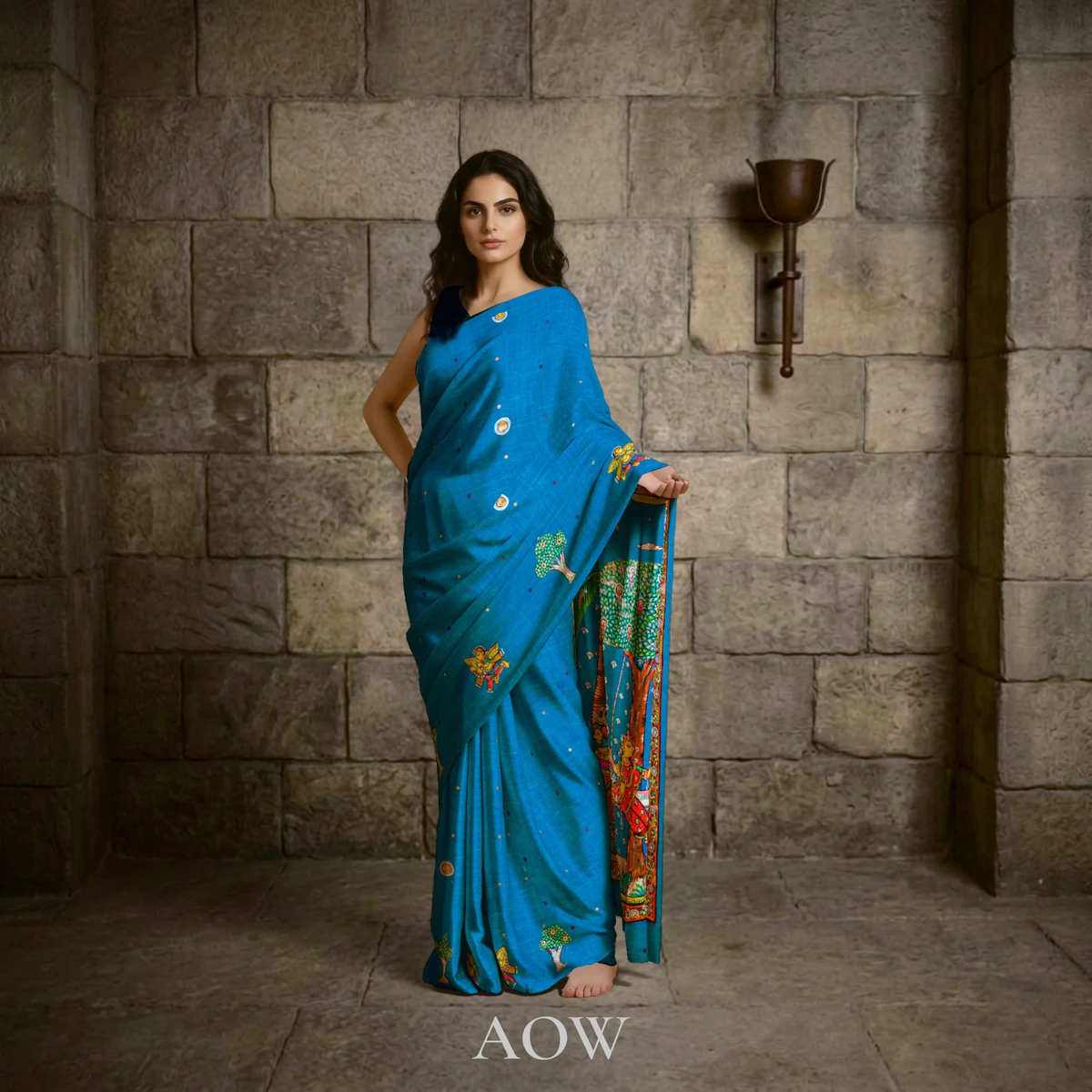 Blue Raja Parba Pattachitra Tussar Silk Saree