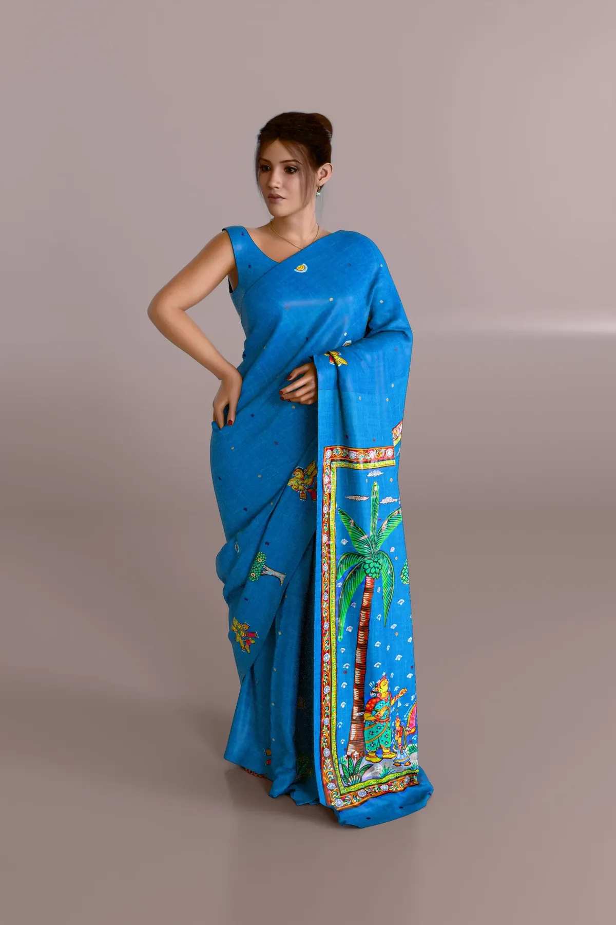 Blue Raja Parba Pattachitra Tussar Silk Saree