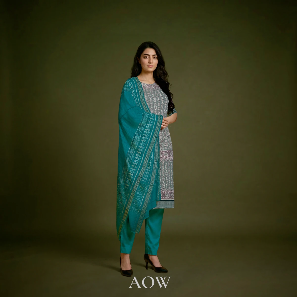 Jhoti Patterned Cotton Kurti DM with Sumati Dupatta and Sumati Pants DM
