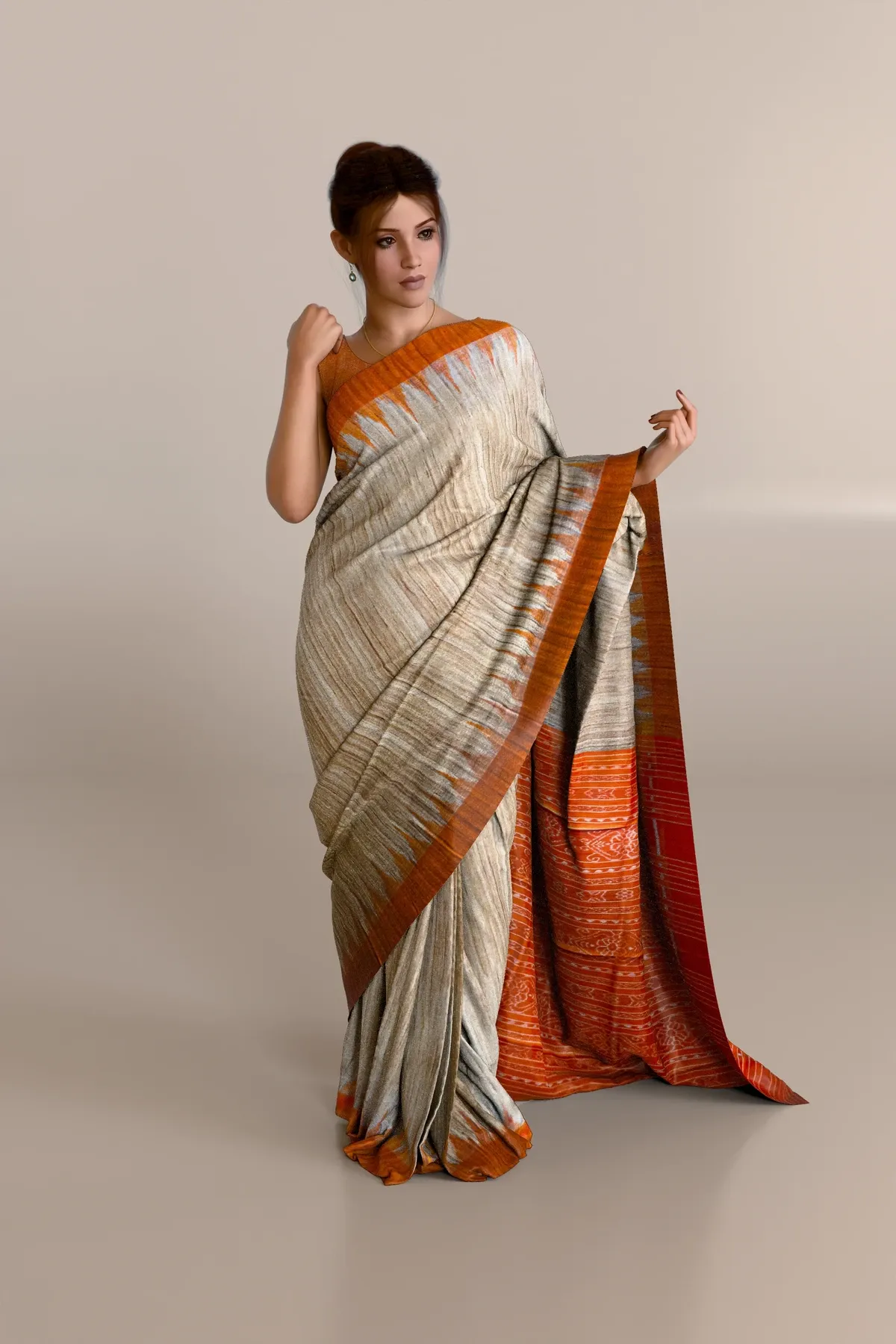 Orange Border Straw Color Gopalpur Tussar Silk Saree