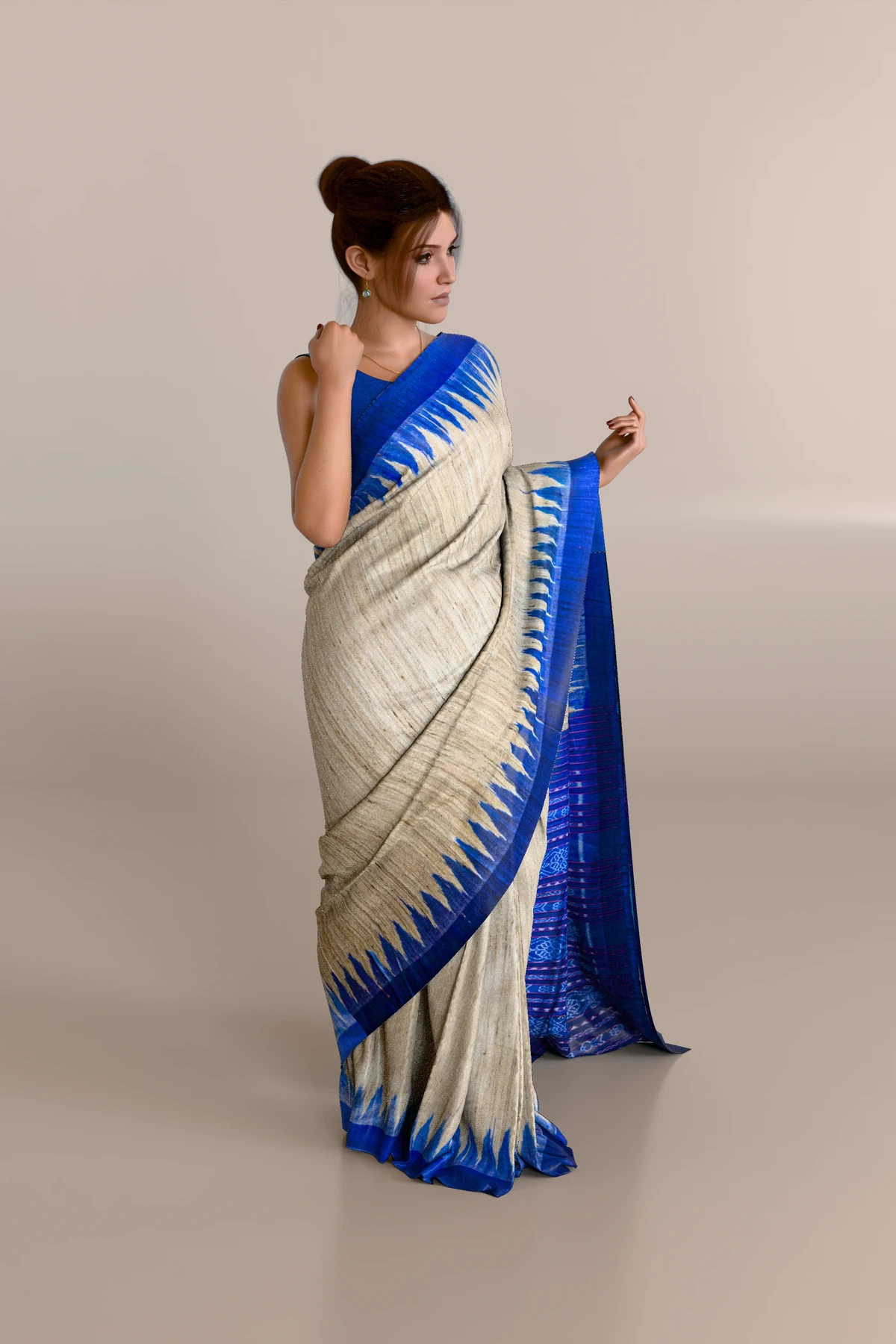 Blue Border Straw Color Gopalpur Tussar Silk Saree