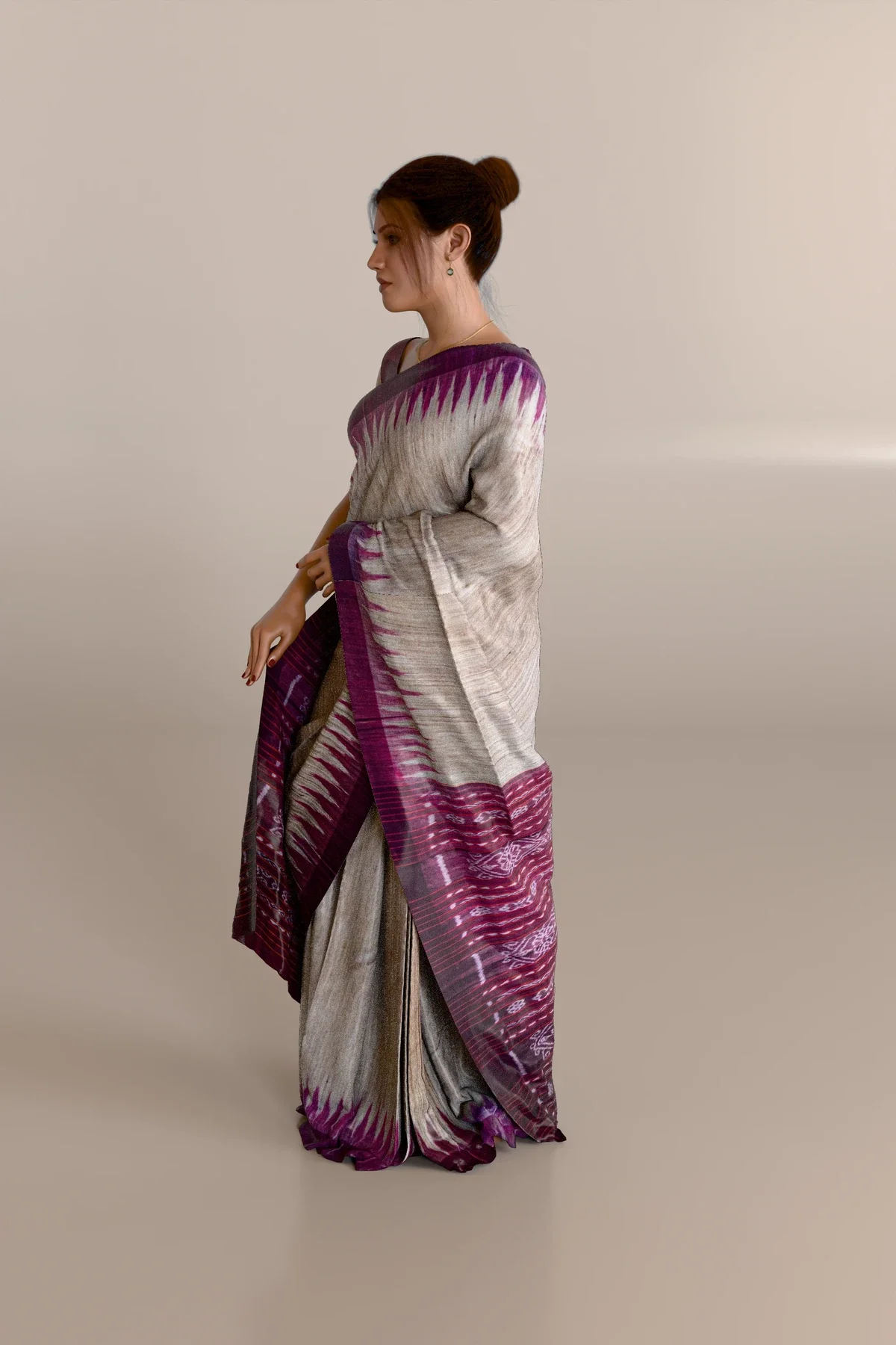 Maroon Border Straw Color Gopalpur Tussar Silk Saree