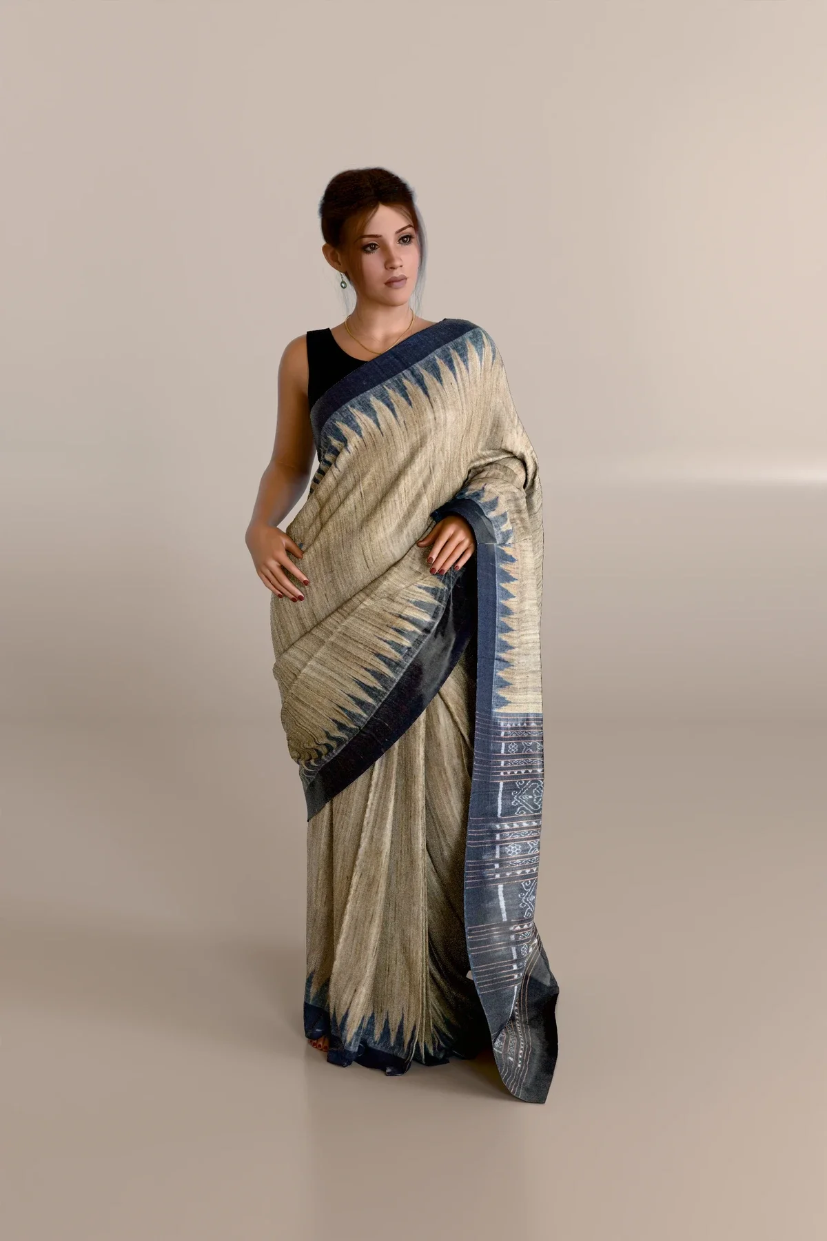Black Border Straw Color Gopalpur Tussar Silk Saree