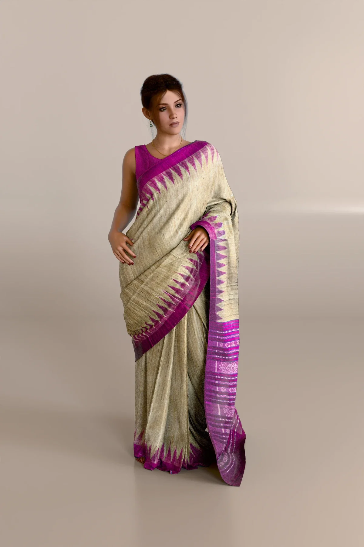 Pink Border Straw Color Gopalpur Tussar Silk Saree