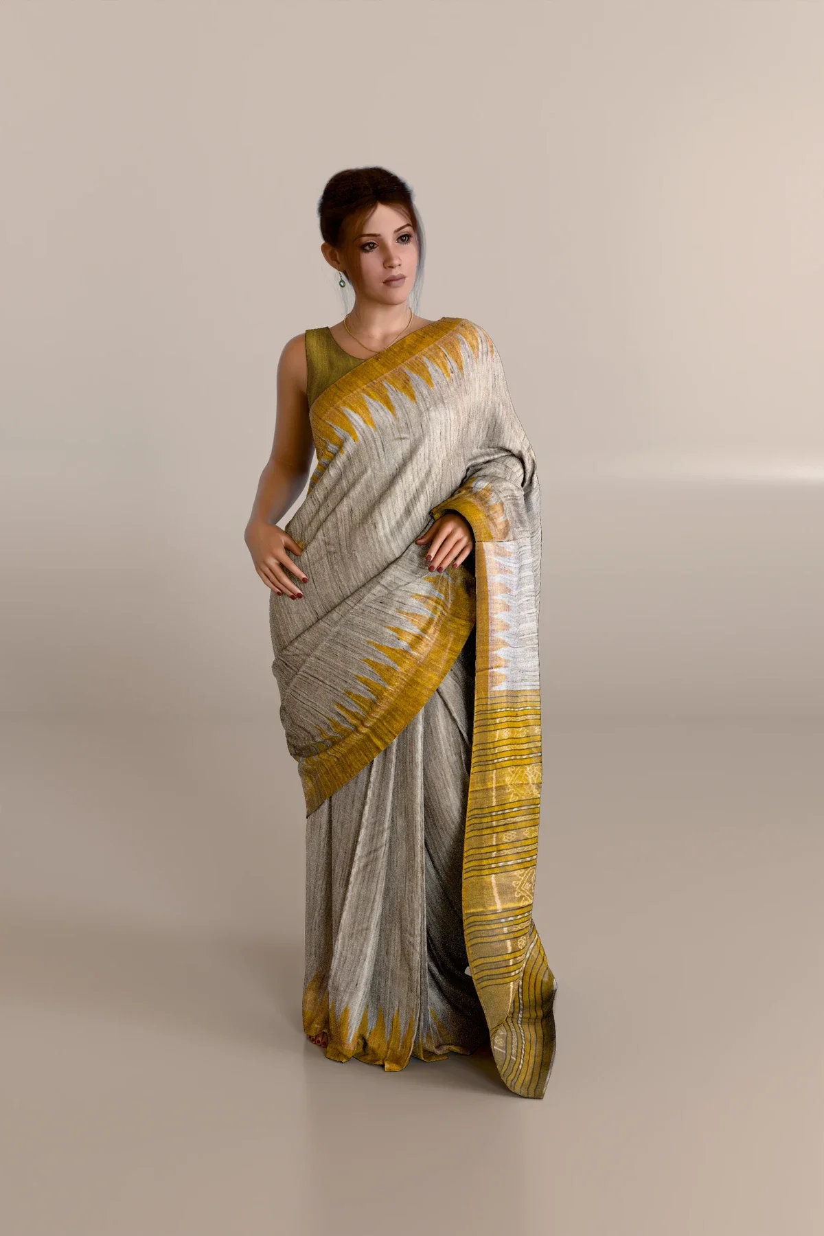 Yellow Border Straw Color Gopalpur Tussar Silk Saree