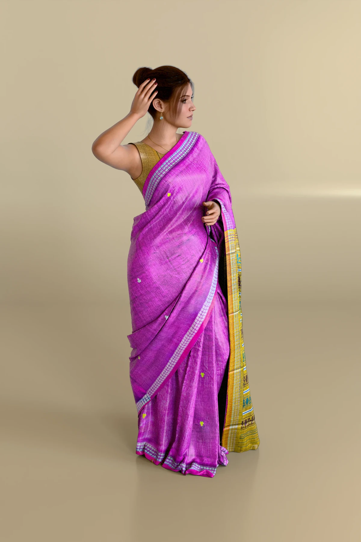 Pink Tribal Motif Gopalpur Tussar Silk Saree