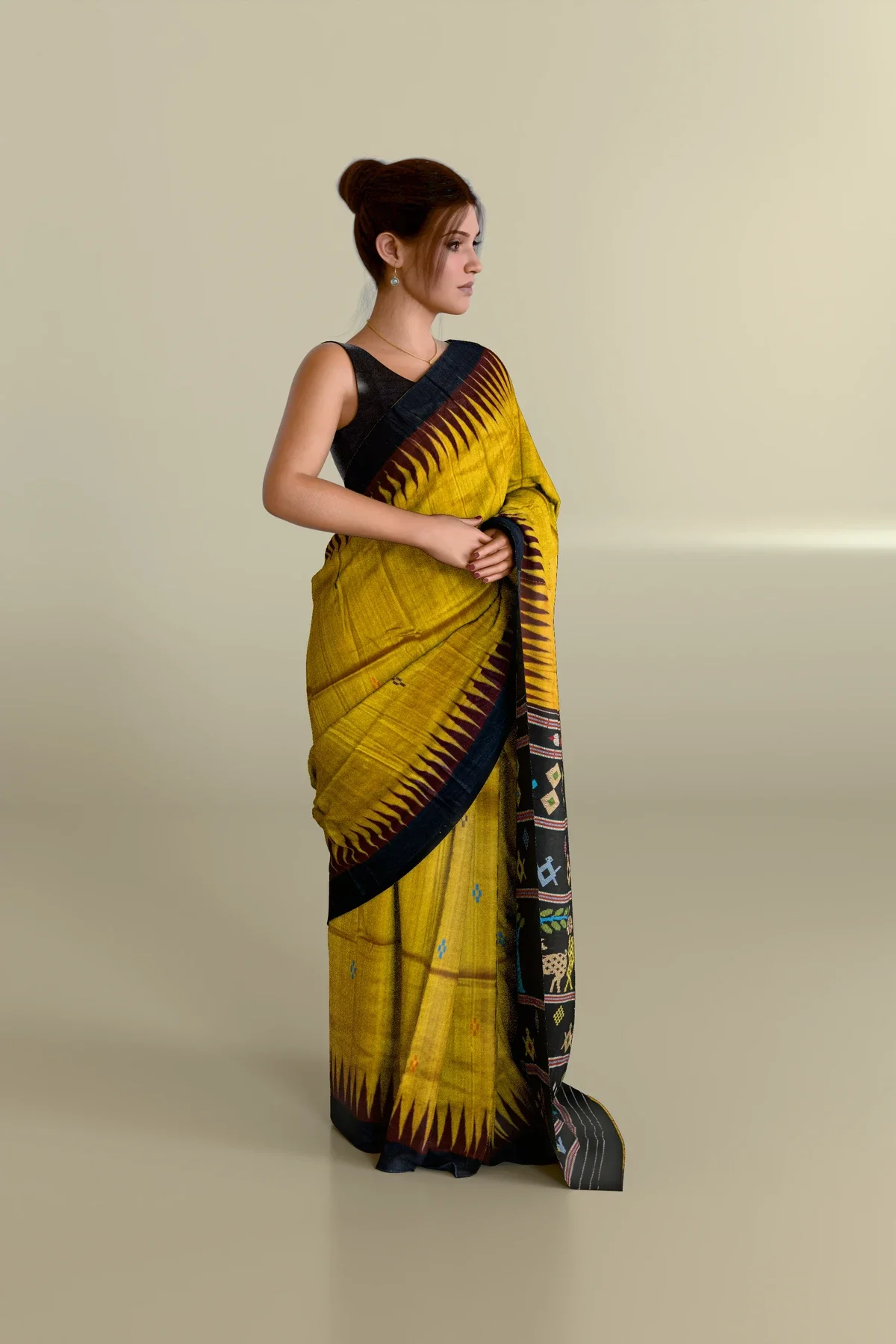 Yellow Harina Foda Work Gopalpur Tussar Silk Saree
