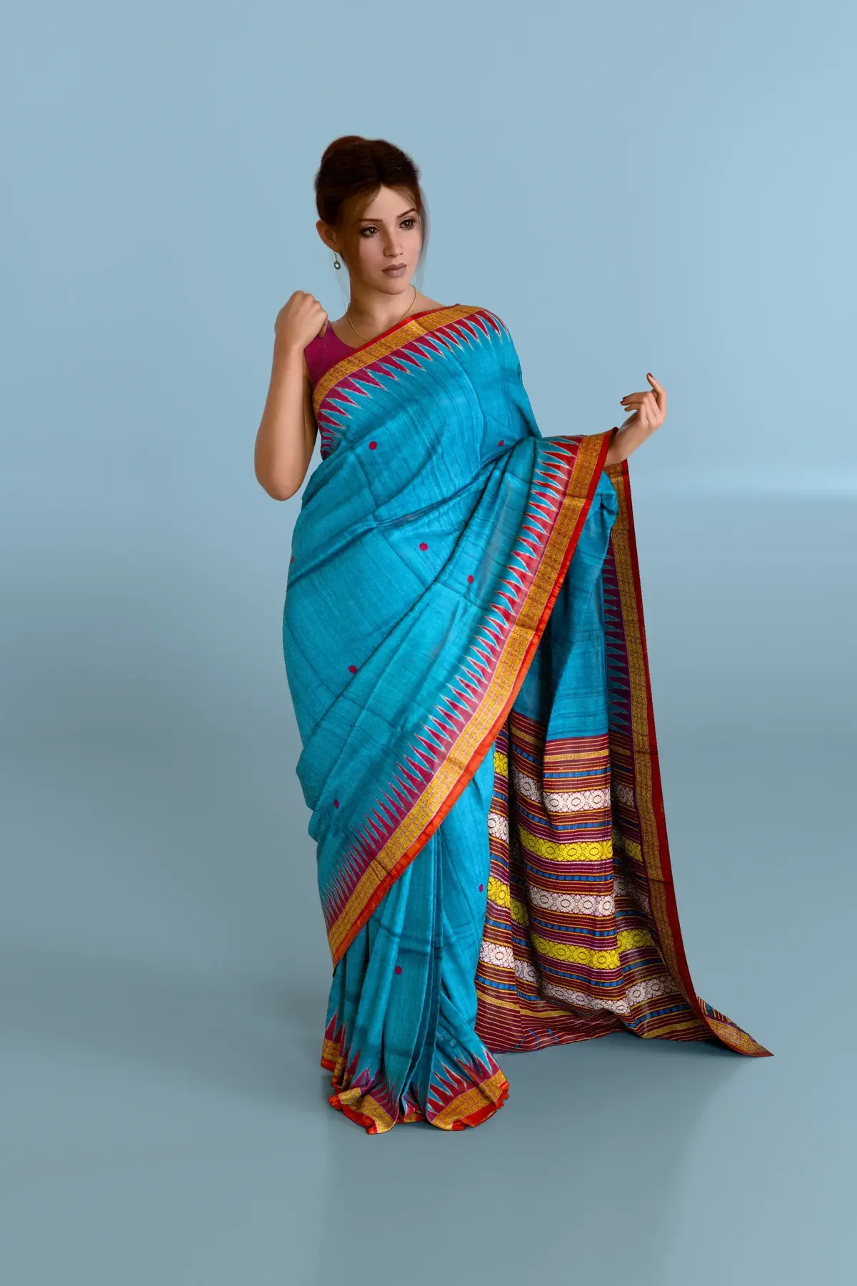 CopperSulphate Jala Work Doby Gopalpur Tussar Silk Saree