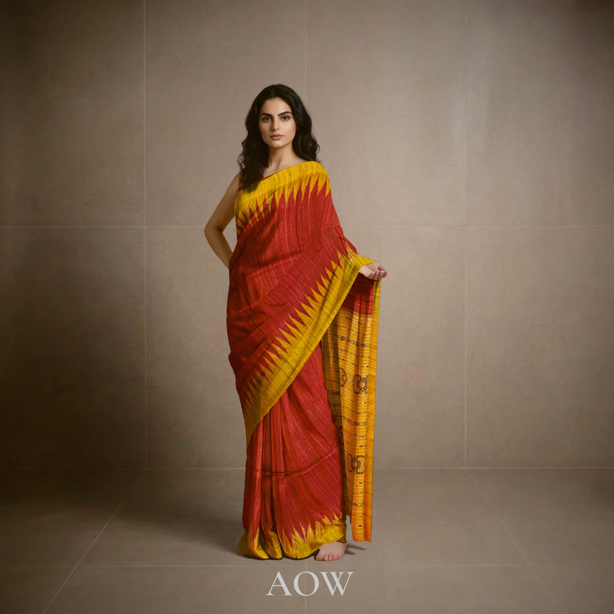 Red Yellow Gopalpur Tussar Silk Saree