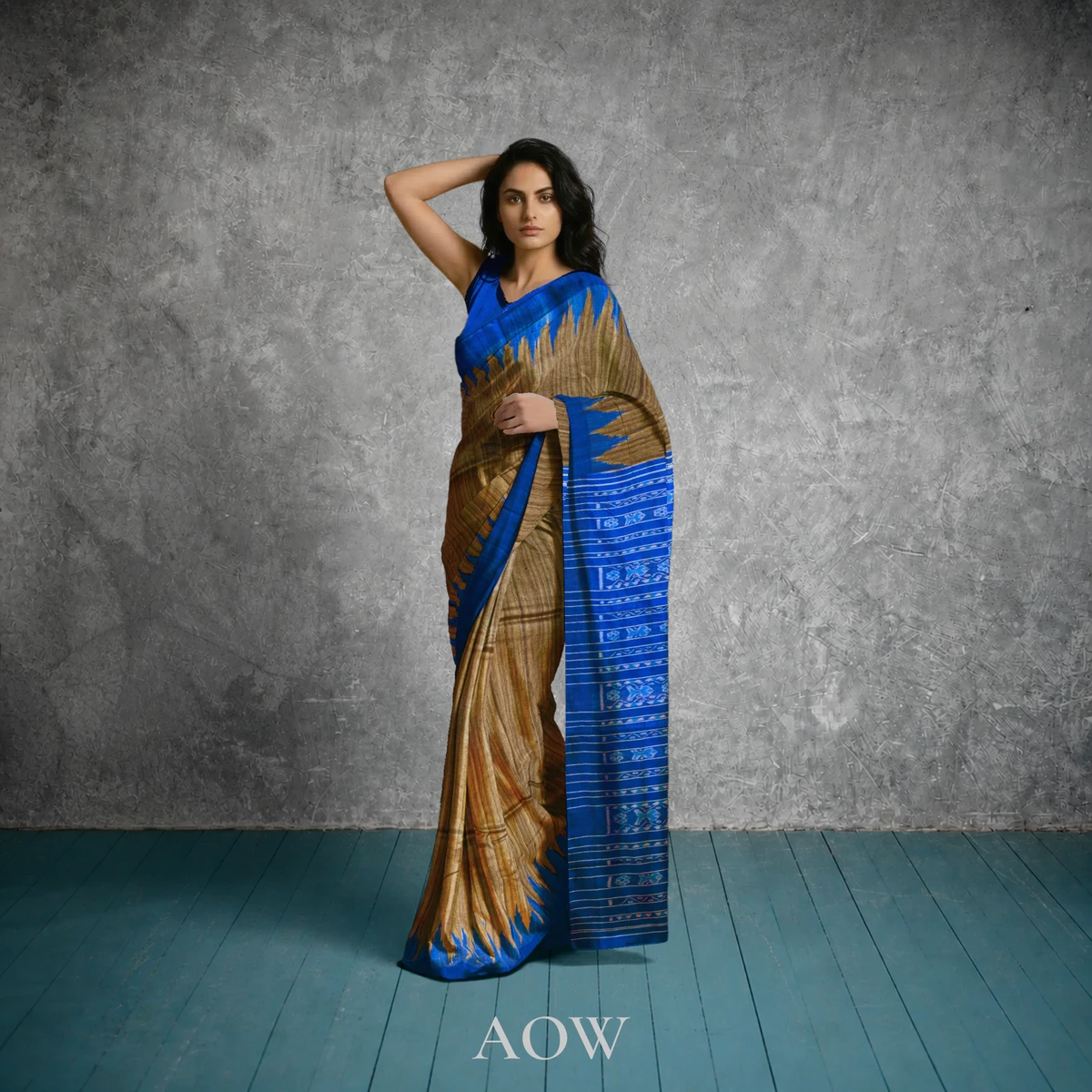 Brown Blue Gopalpur Tussar Silk Saree