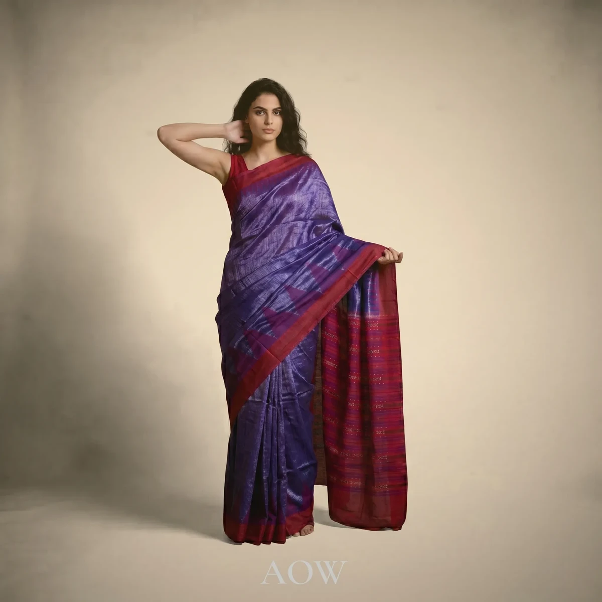 Blue Red Sambalpuri Cotton Tissue Saree