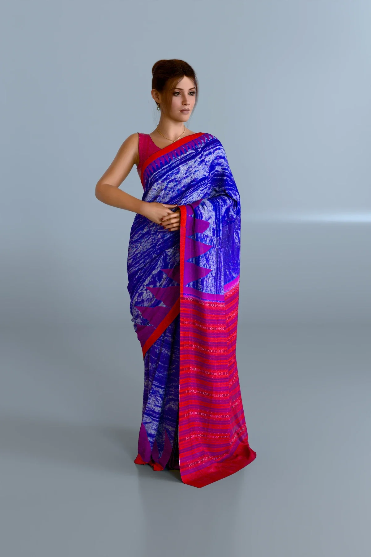 Blue Red Sambalpuri Cotton Tissue Saree
