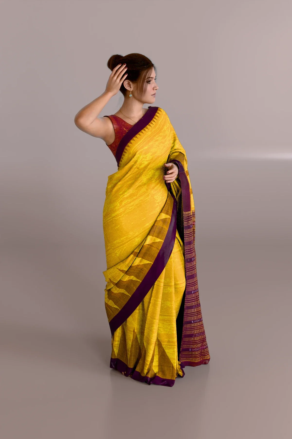 Yellow Purple Sambalpuri Cotton Tissue Saree