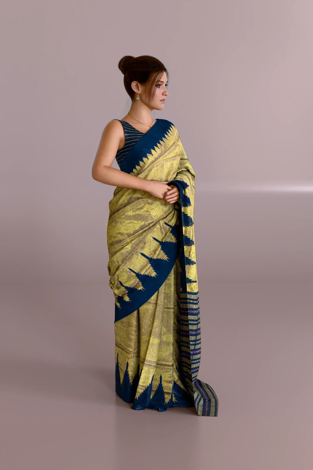 Yellow Black Sambalpuri Cotton Tissue Saree