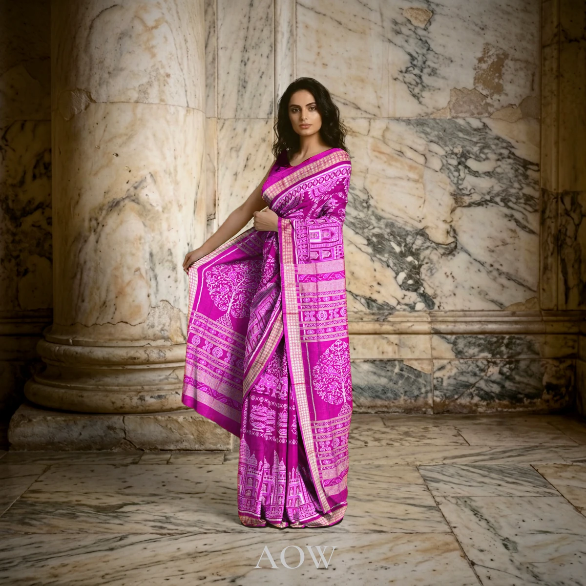 Pink Taj Mahal Sambalpuri Pure Pata Saree