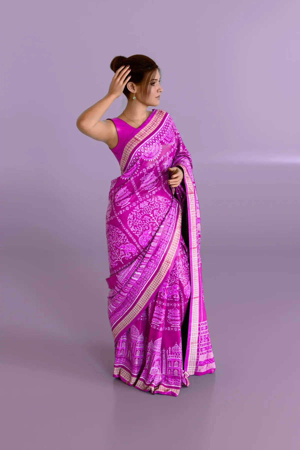 Pink Taj Mahal Sambalpuri Pure Pata Saree