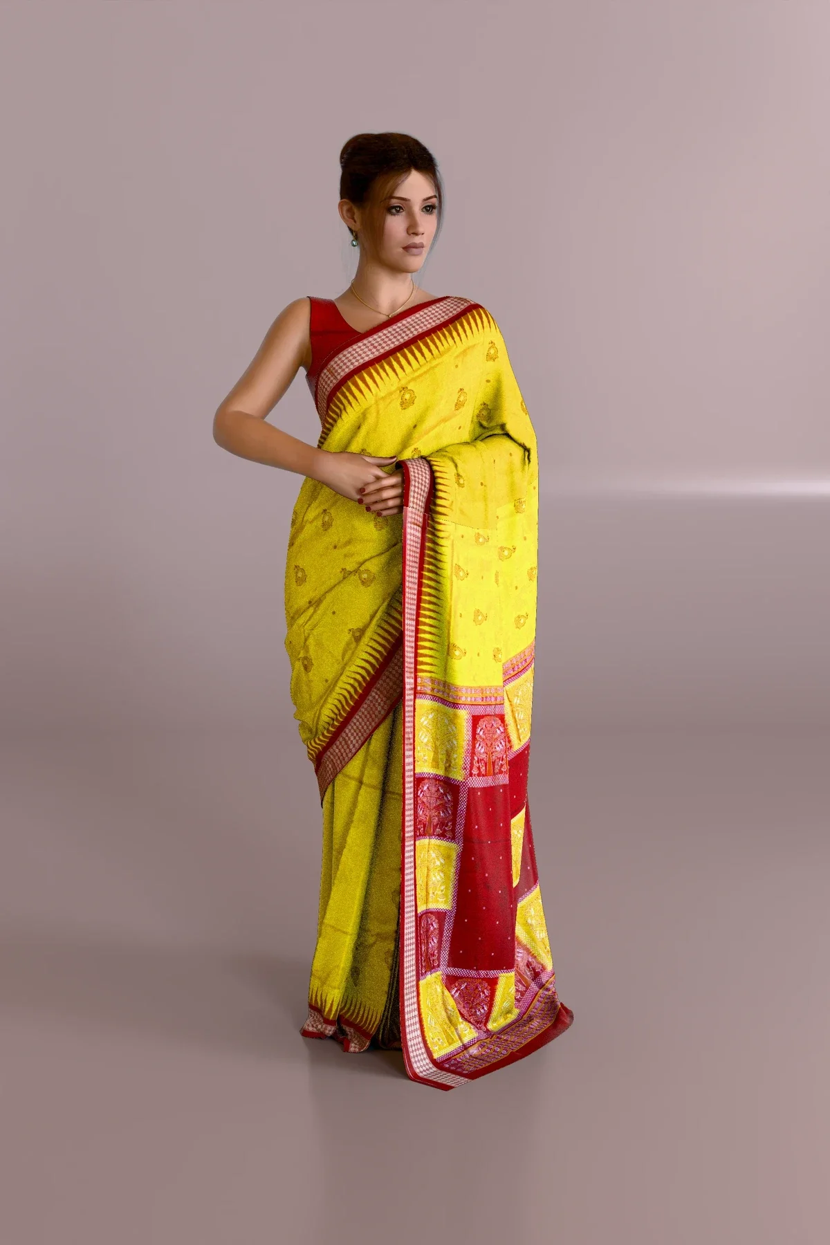 Yellow Raja Theme Bomkei Sambalpuri Pure Pata Saree