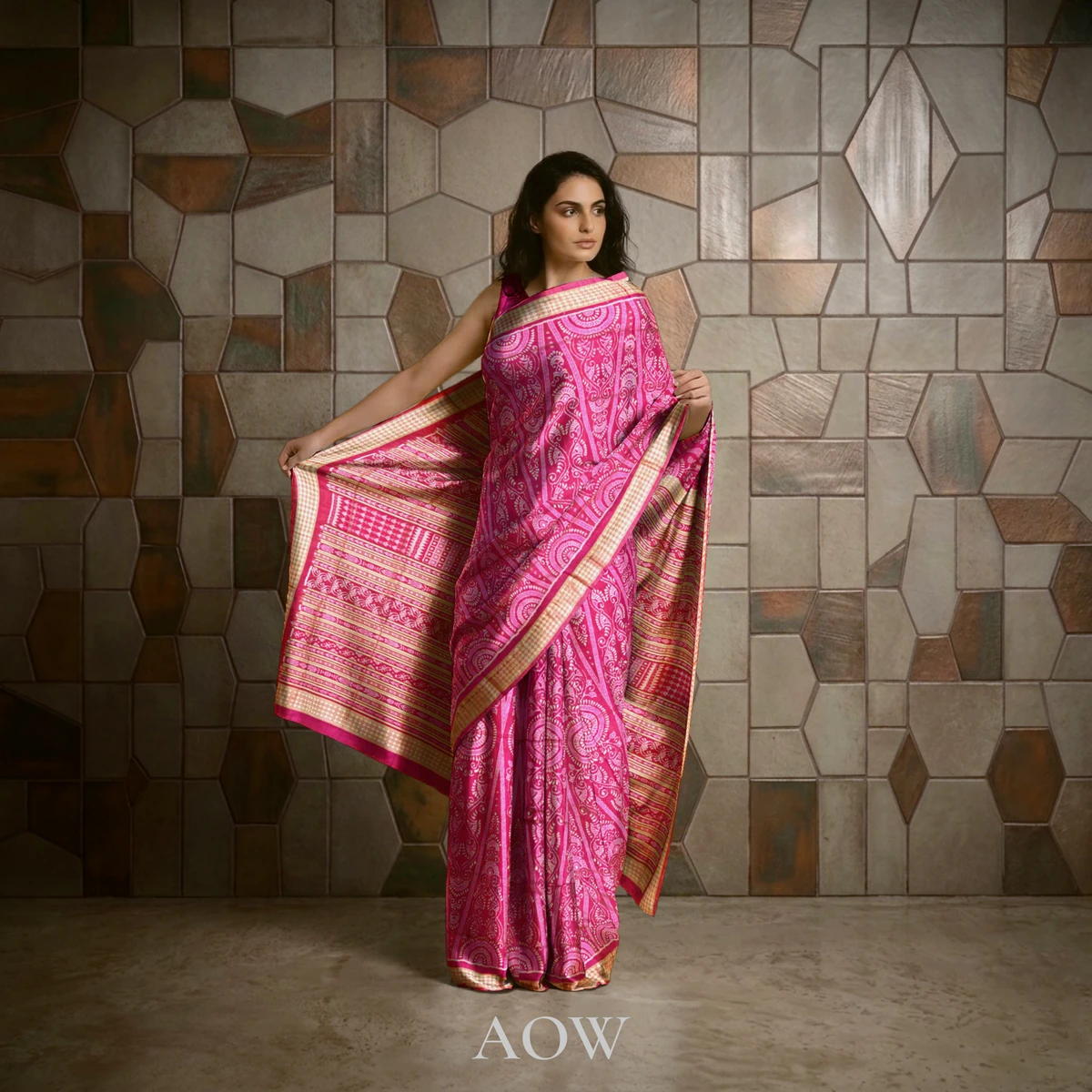 Pink Jhoti Sambalpuri Pure Pata Saree