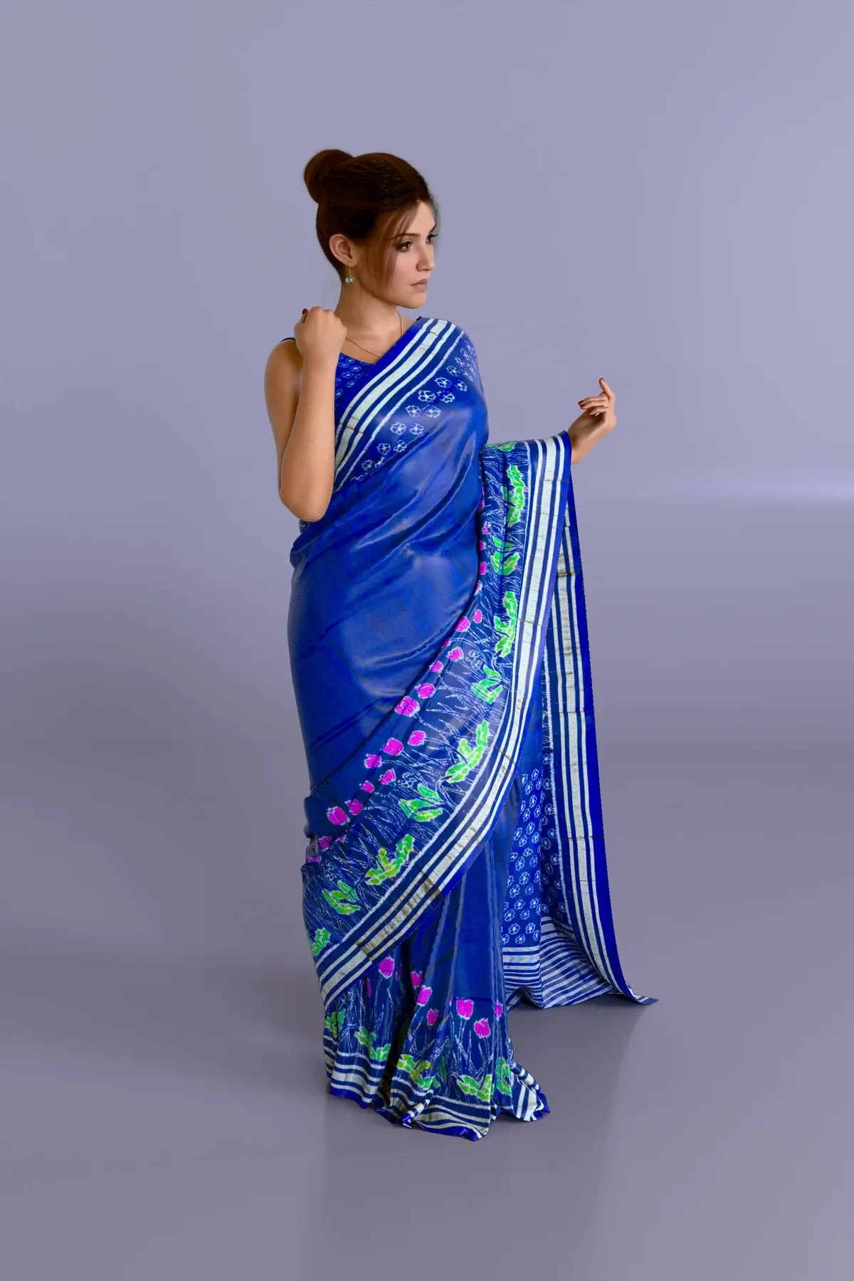 Blue Tulip-Border Sambalpuri Pure Pata Saree
