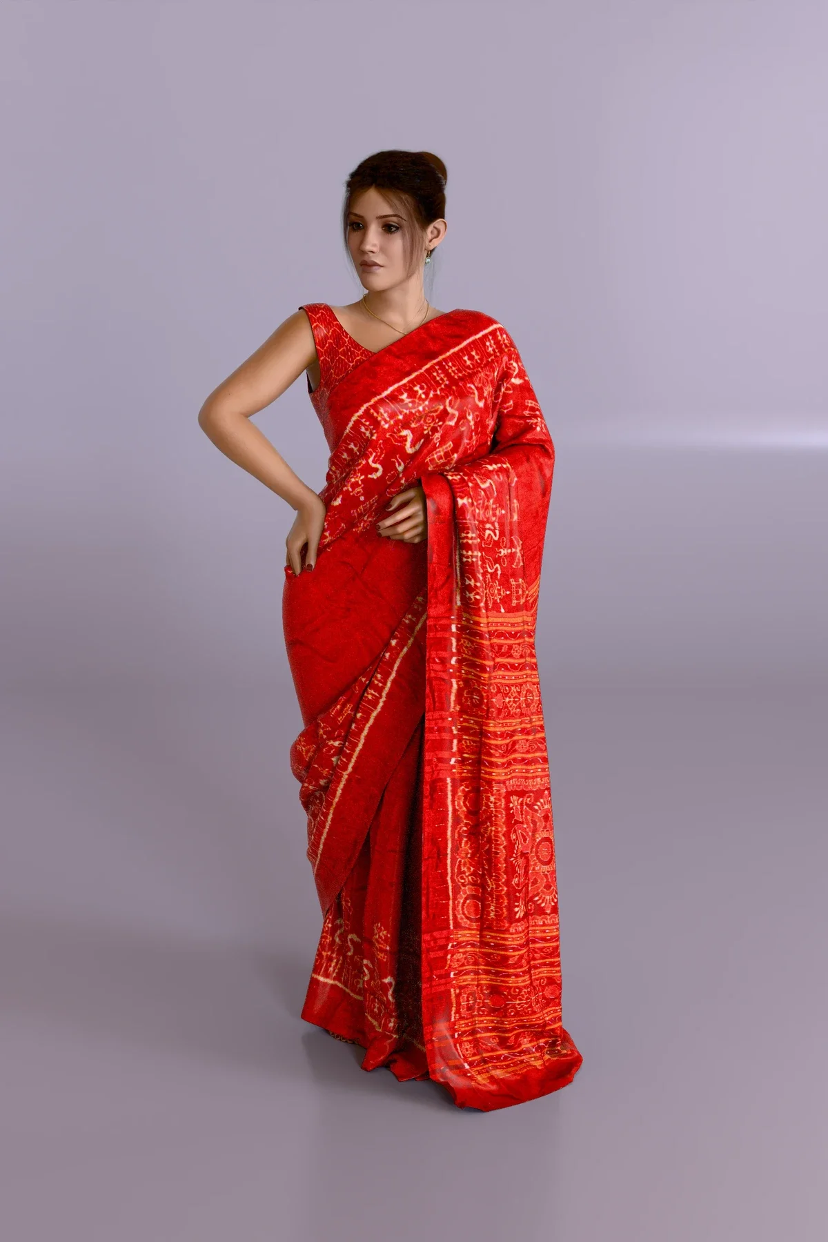 Red Sambalpuri Pure Pata Saree