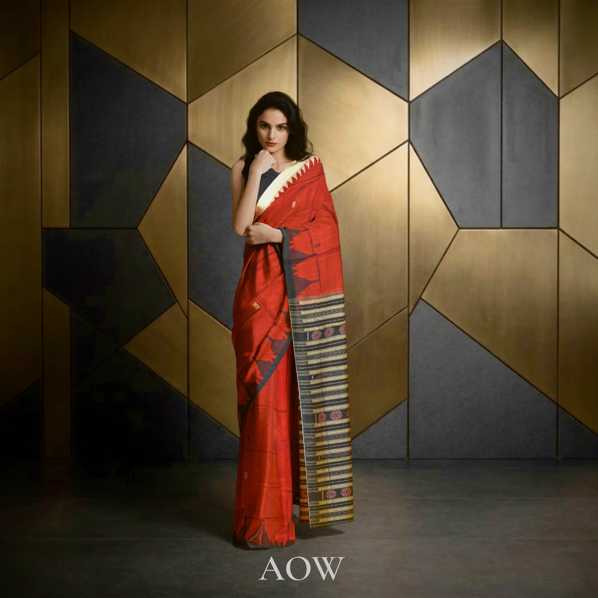 Red Ganga Jamuna Sambalpuri Tussar Silk Saree