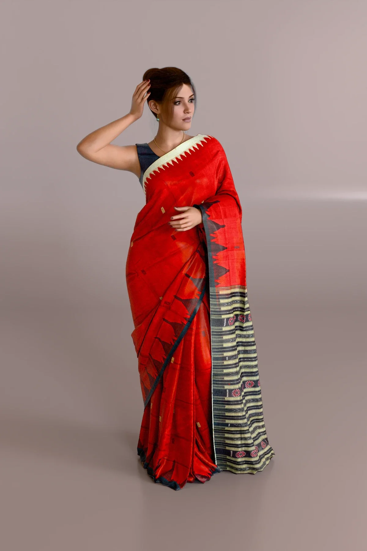 Red Ganga Jamuna Sambalpuri Tussar Silk Saree