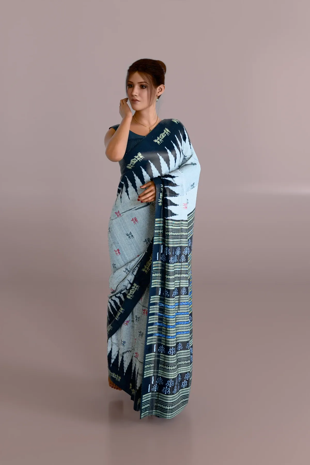 Gray Sabari Bomkei Sambalpuri Pure Pata Saree