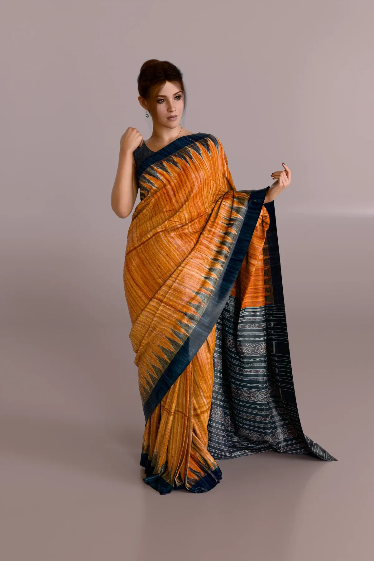 Rust Black-Border Tussar Silk Saree