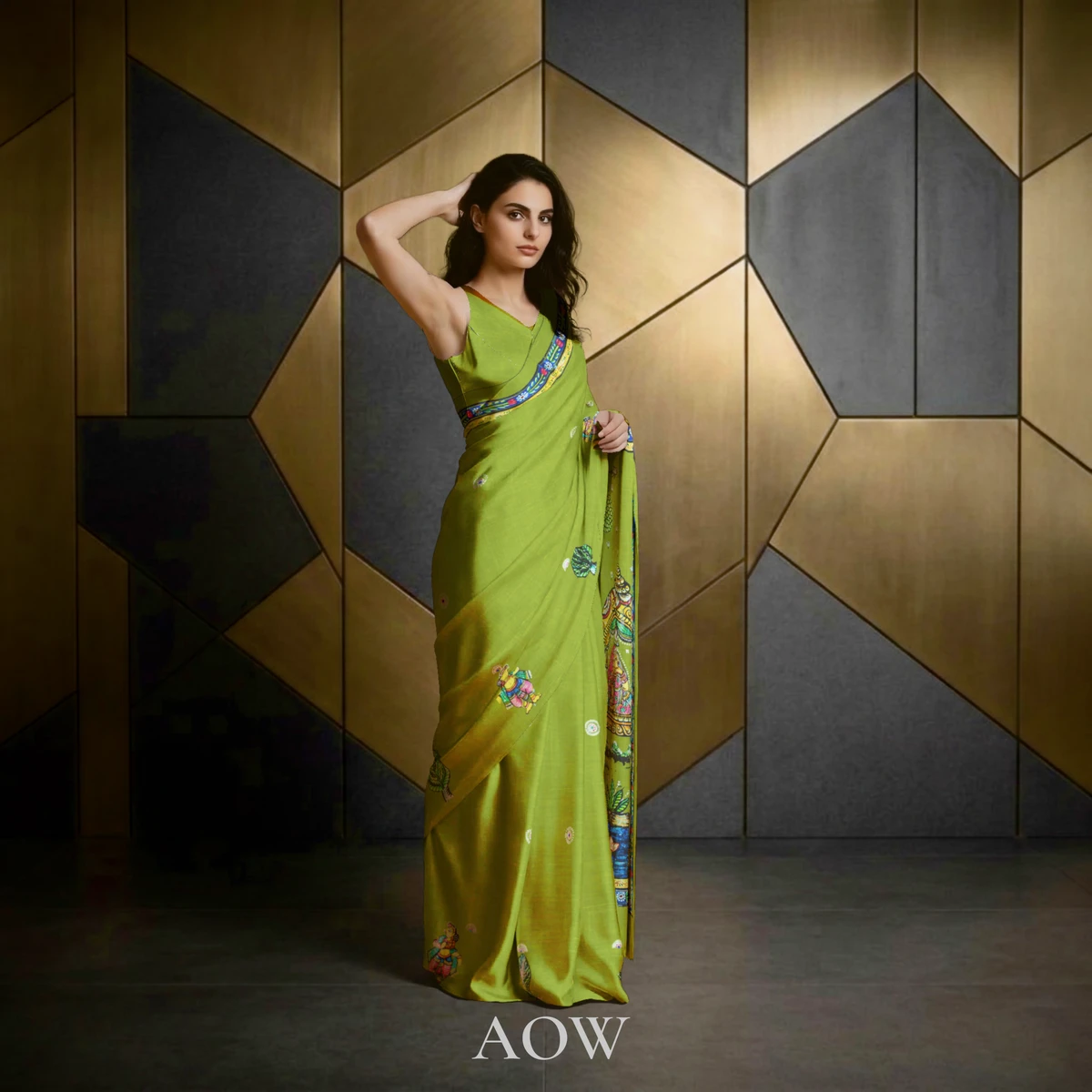 Green Palenquin Pattachitra Tussar Silk Saree