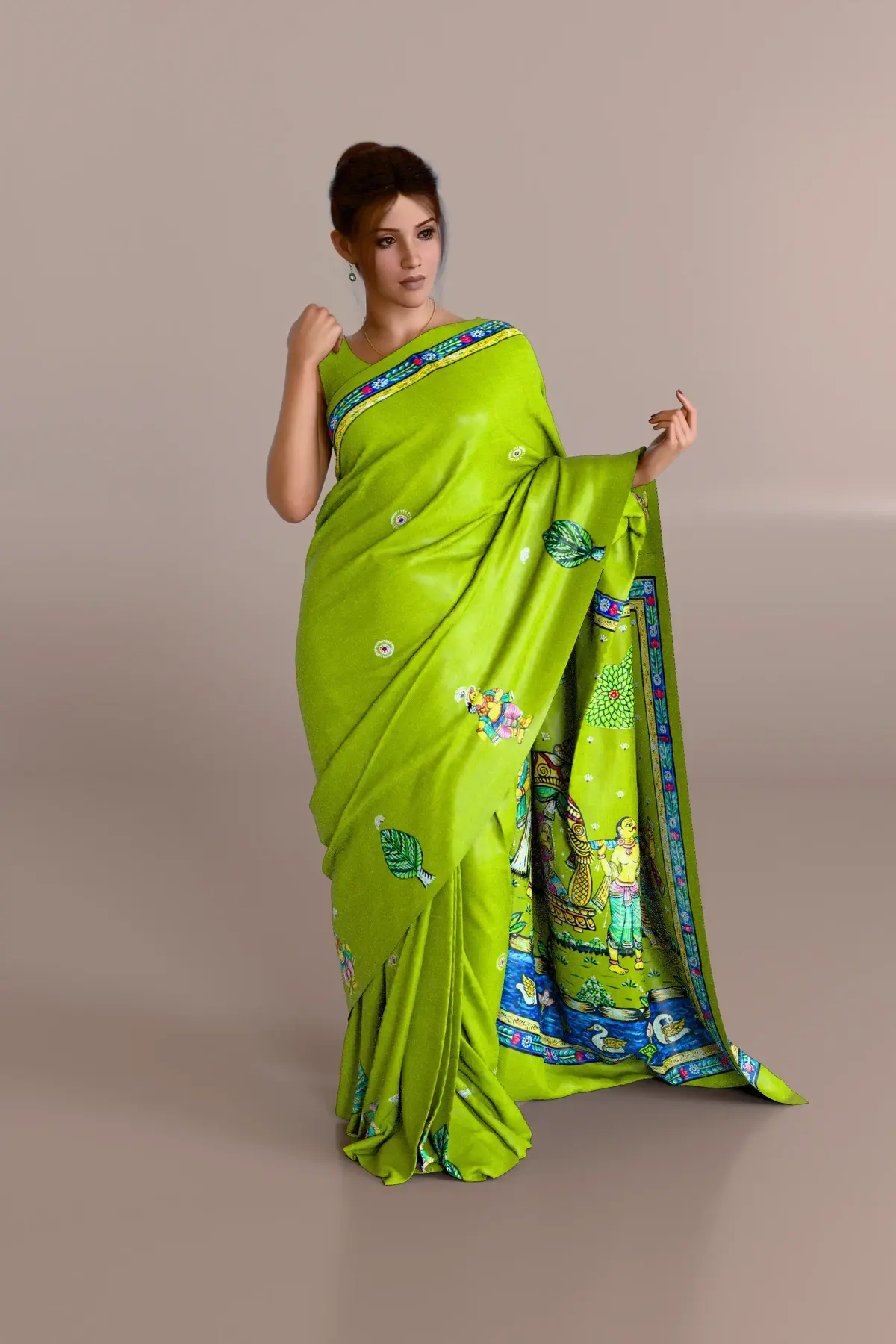 Green Palenquin Pattachitra Tussar Silk Saree