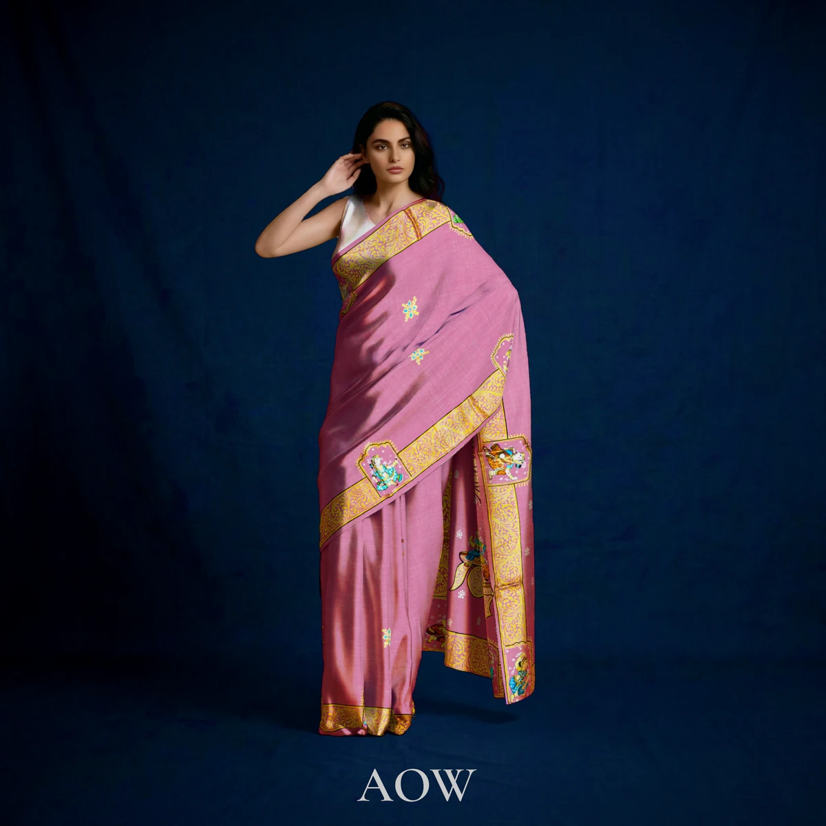 Pink Konarka Dance Festival Pattachitra Tussar Silk Saree
