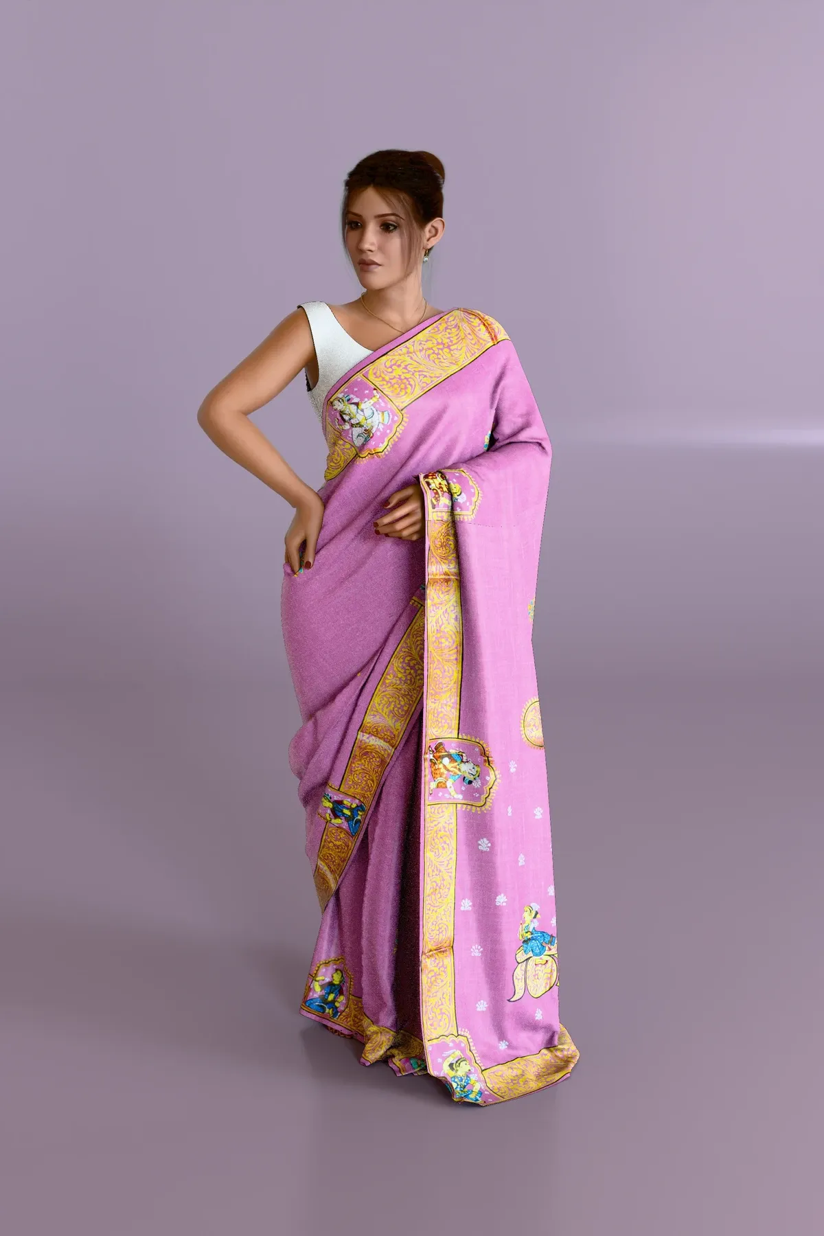 Pink Konarka Dance Festival Pattachitra Tussar Silk Saree
