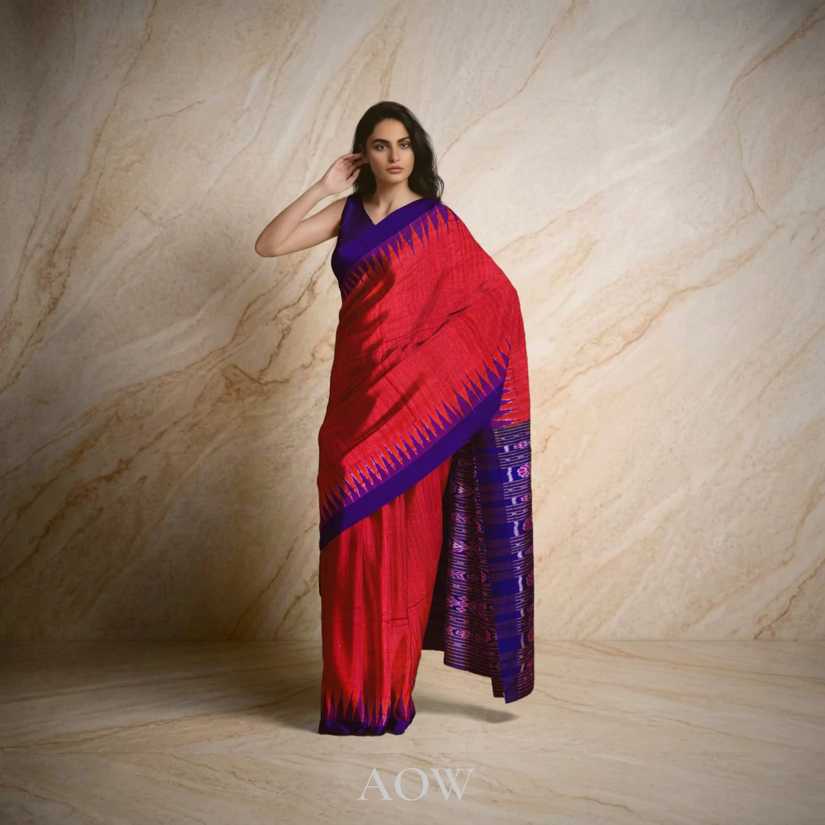 Red Violet Coarse Eri Silk Saree