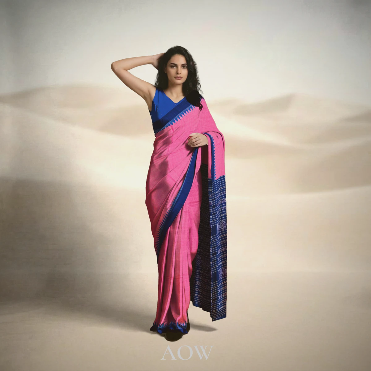 Pink Blue Coarse Eri Silk Saree