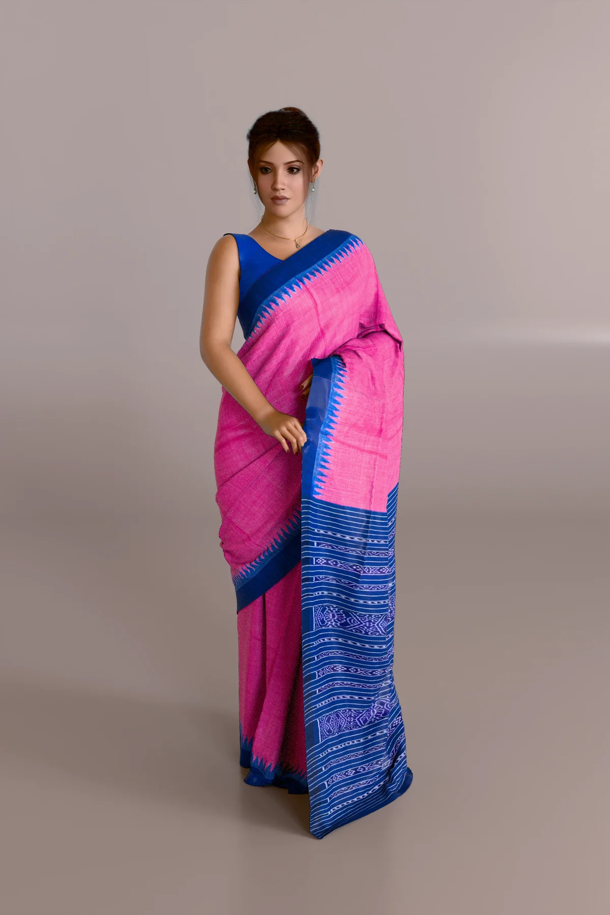 Pink Blue Coarse Eri Silk Saree