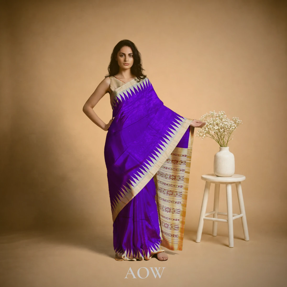 Violet Beige Coarse Eri Silk Saree
