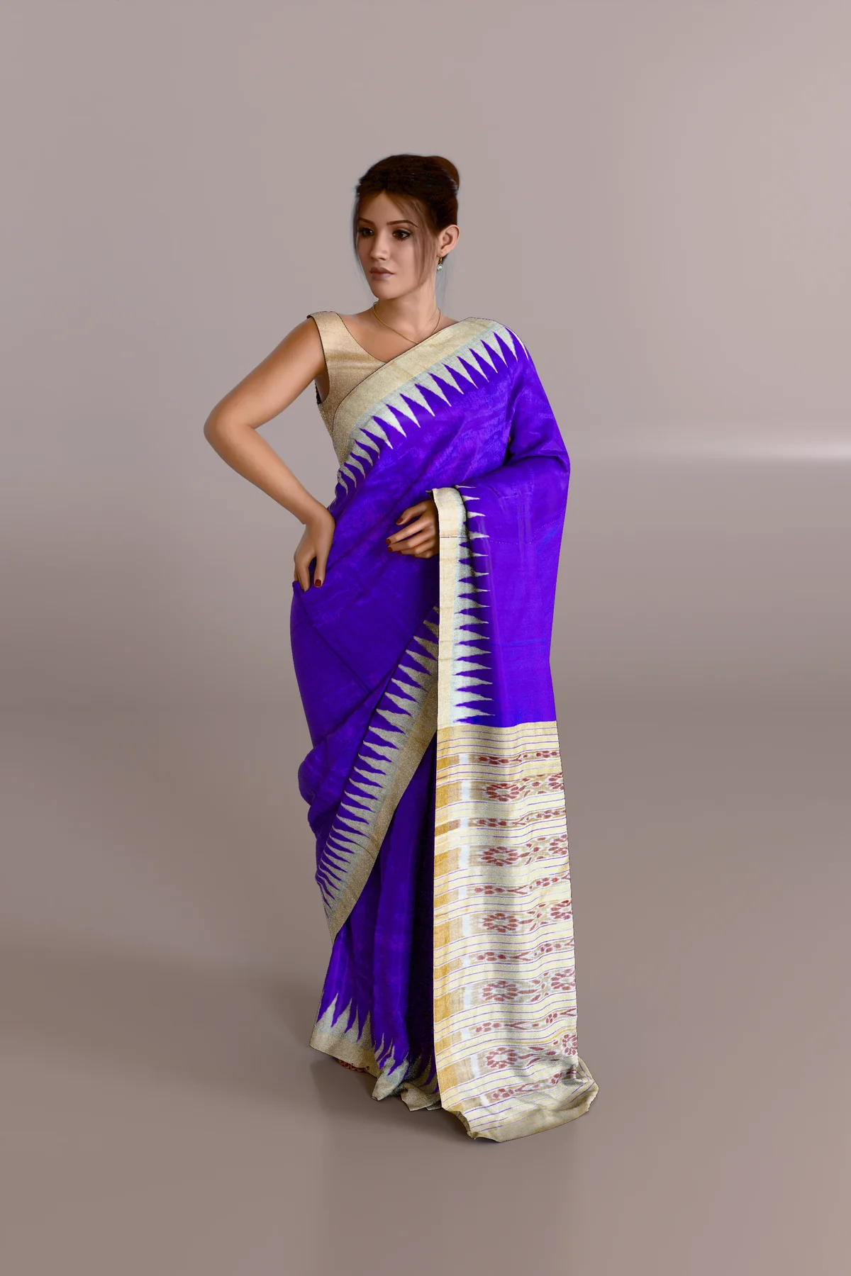 Violet Beige Coarse Eri Silk Saree