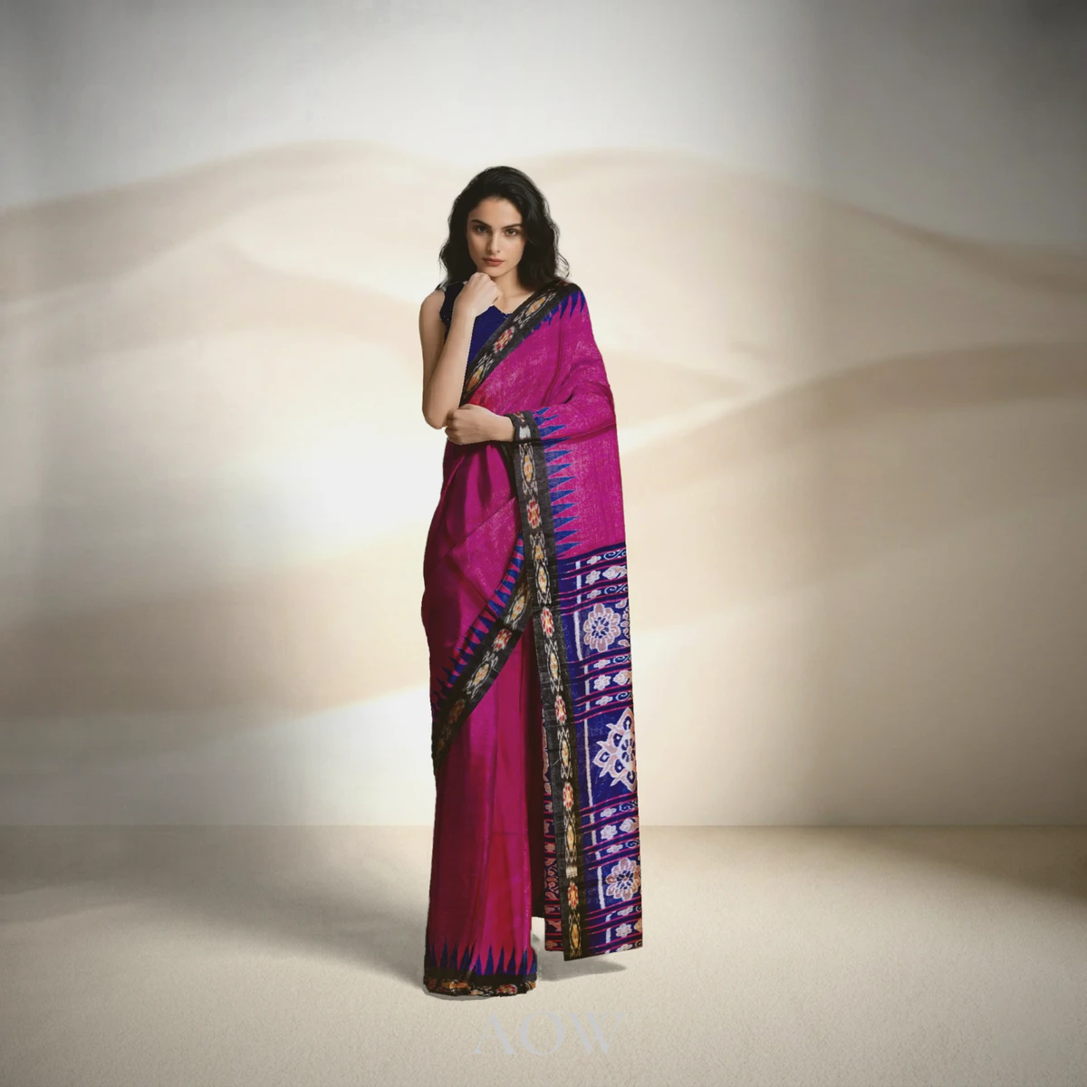 Pink Blue Pasapali Border Eri Silk Saree
