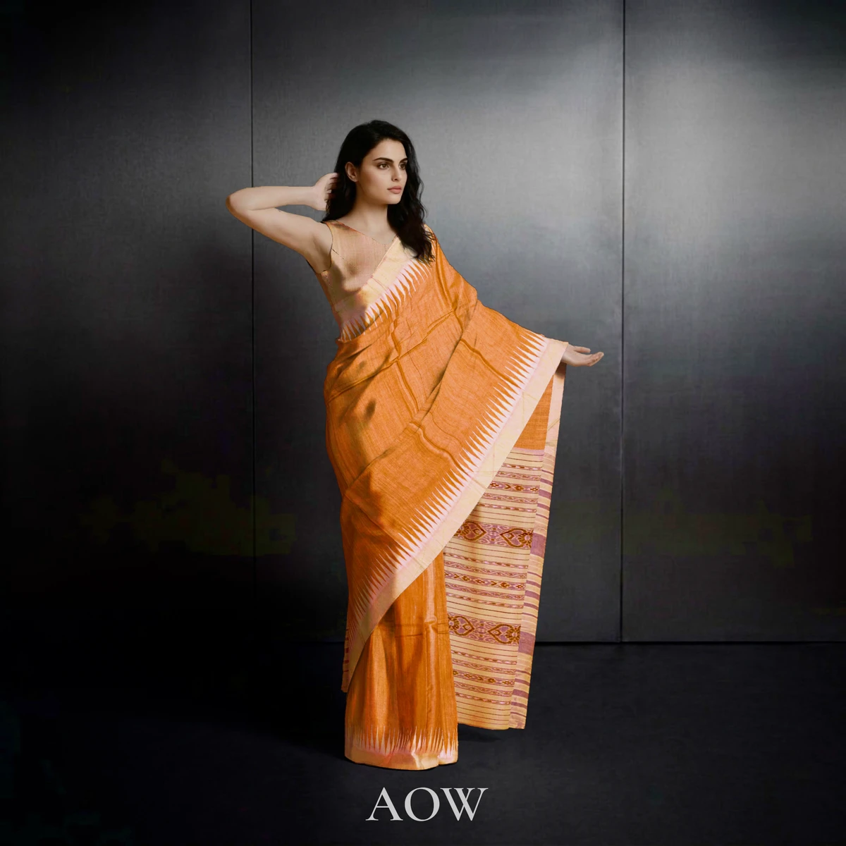 Orange Beige Fine Eri Silk Saree