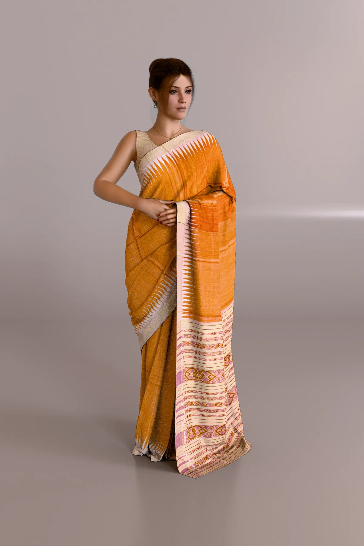 Orange Beige Fine Eri Silk Saree