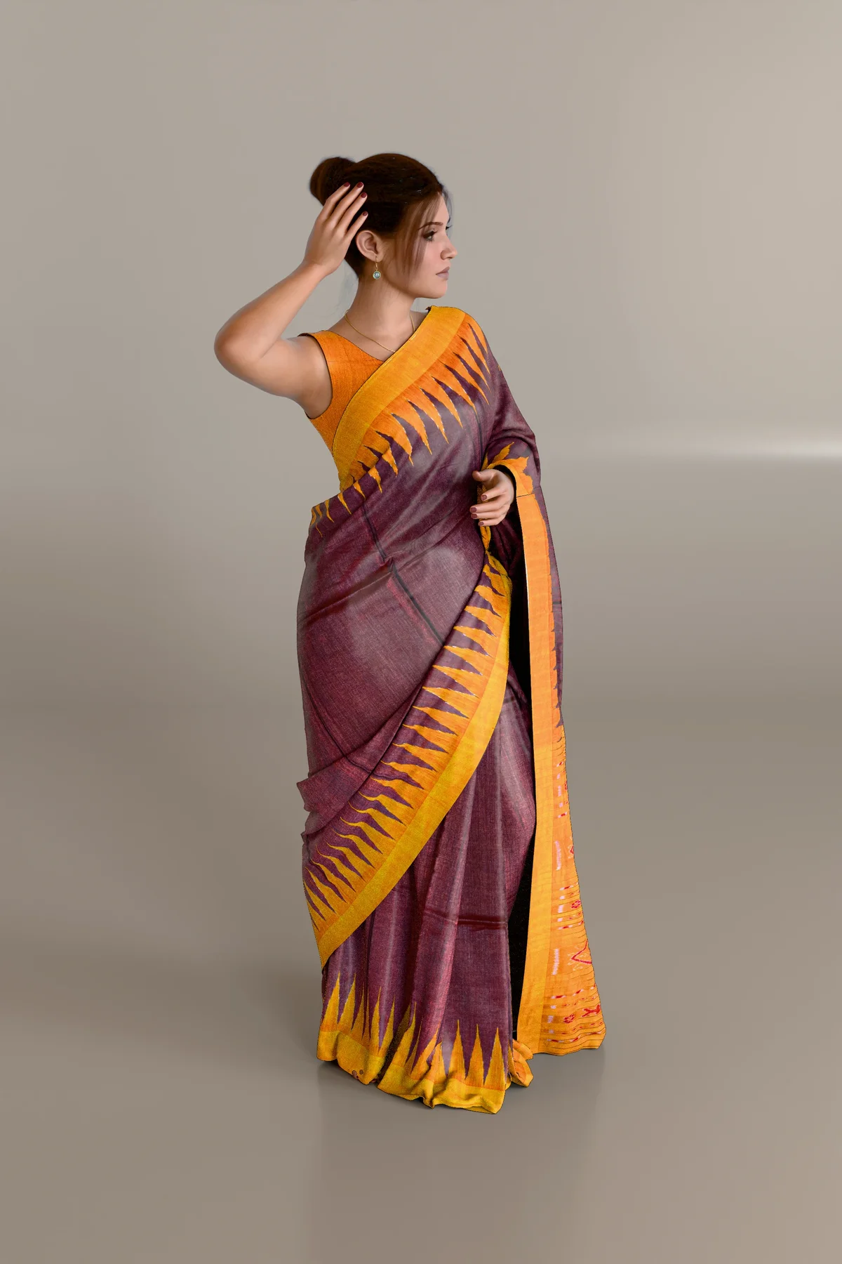 Coffee Yellow Border Coarse Eri Silk Saree
