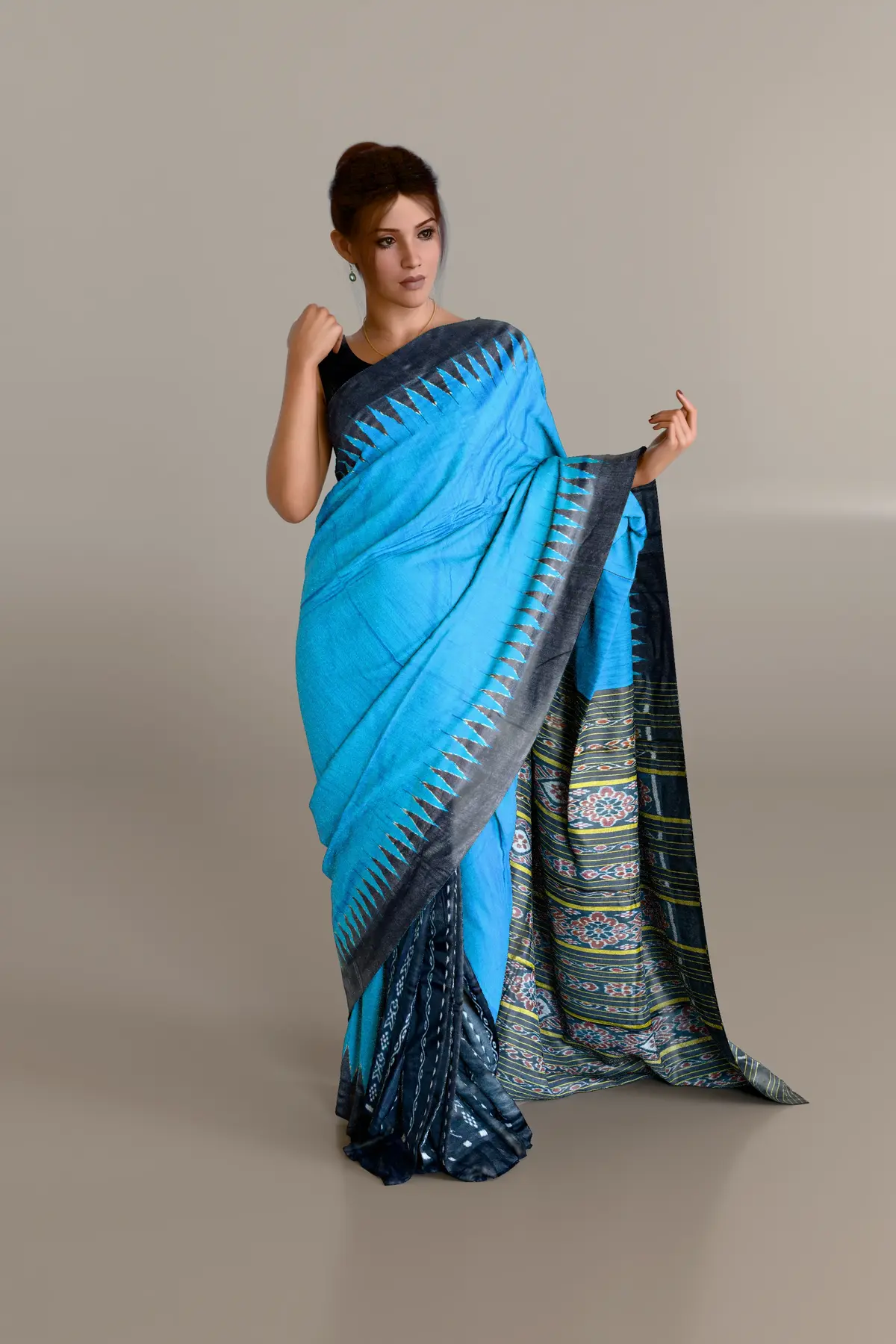 Blue Black Border Fine Eri Silk Saree