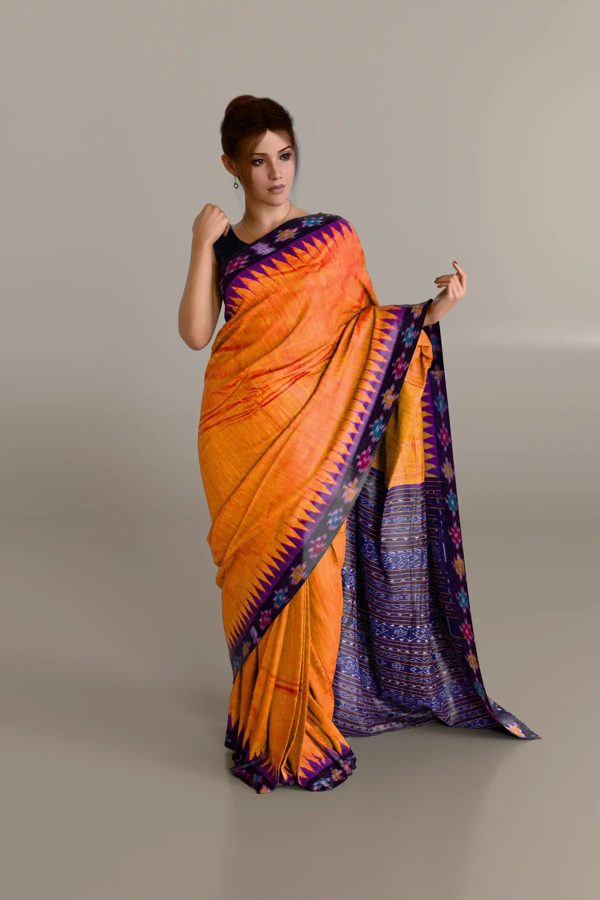 Orange Black Pasapali Border Fine Eri Silk Saree